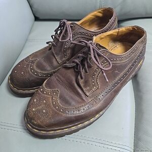 Dr. Martens 3989/59 Brown Brogue Wingtip Shoes Size 10 Made in England Vintage